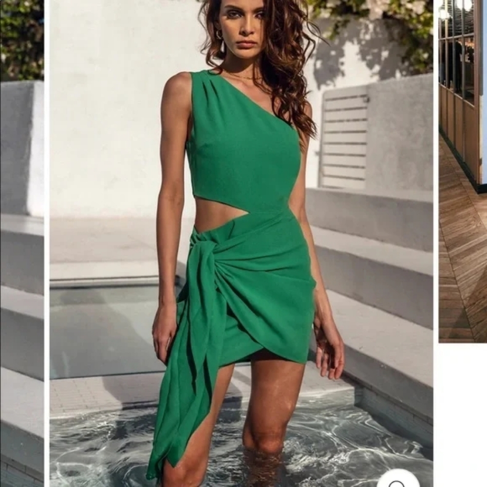 Runaway The Label Estella One Shoulder Cutout Mini Dress Emerald Green NWT Sz 8